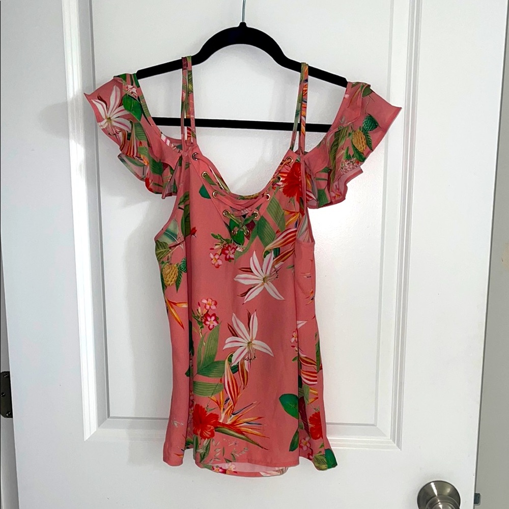 Express Floral Pink Ruffle Strap Top